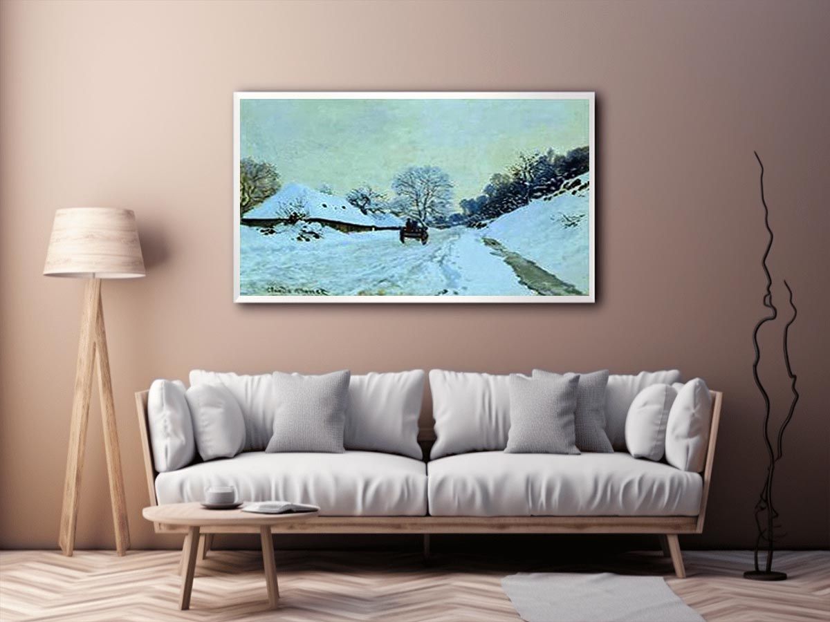 A Cart On The Snow Covered Road With Saint Simeon Farm by Claude Monet Painting 