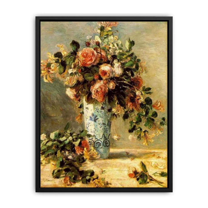 Roses And Jasmine In A Delft Vase Canvas Print