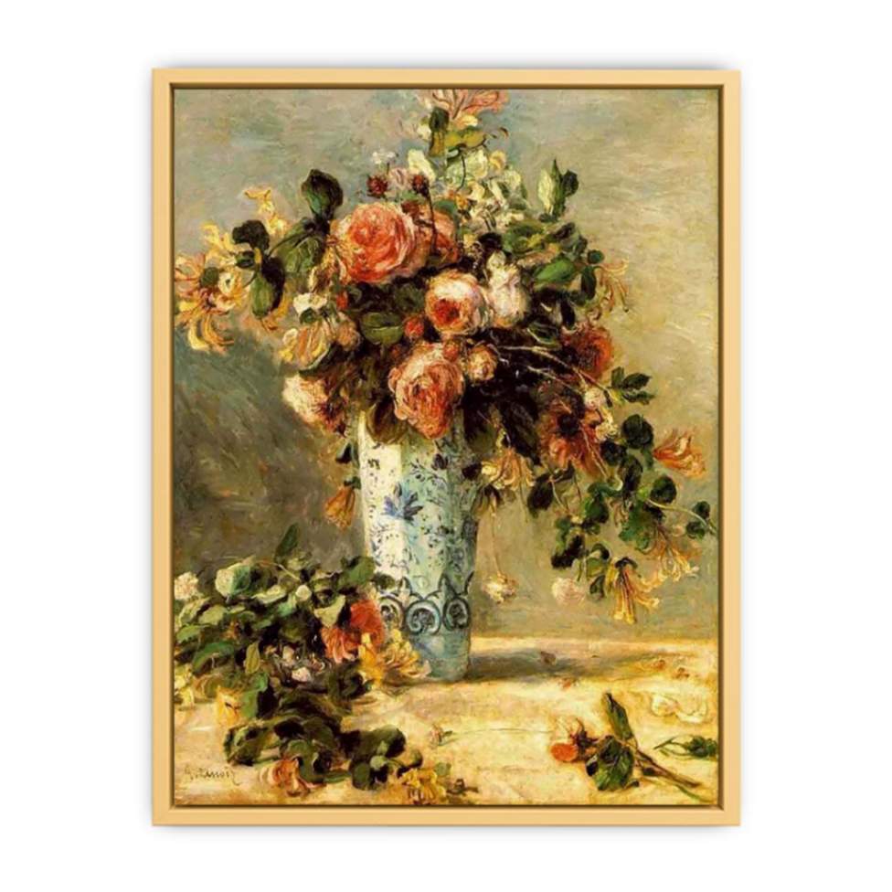 Roses And Jasmine In A Delft Vase Streched canvas