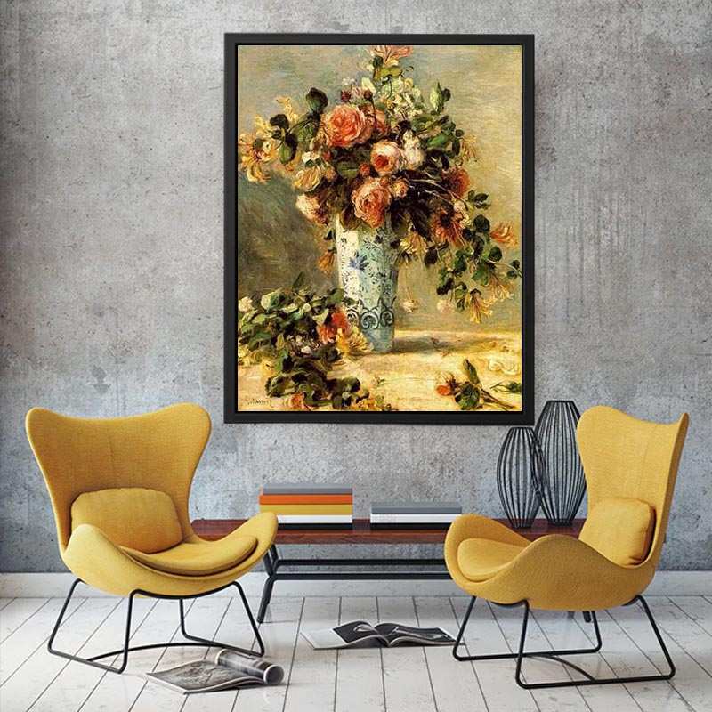 Roses And Jasmine In A Delft Vase by Pierre Auguste Renoir Painting 