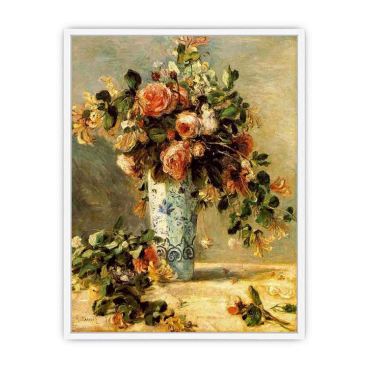 Roses And Jasmine In A Delft Vase Framed Print