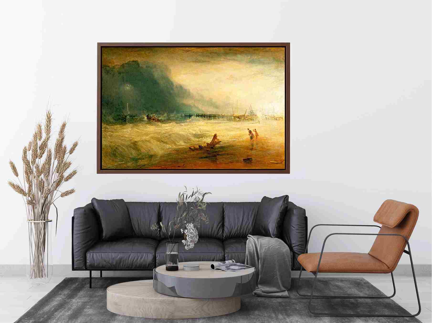 Lifeboat and Manby Apparatus going off to a stranded vessel making signal blue lights of distress , c.1831 by Joseph Mallord William Turner Painting 