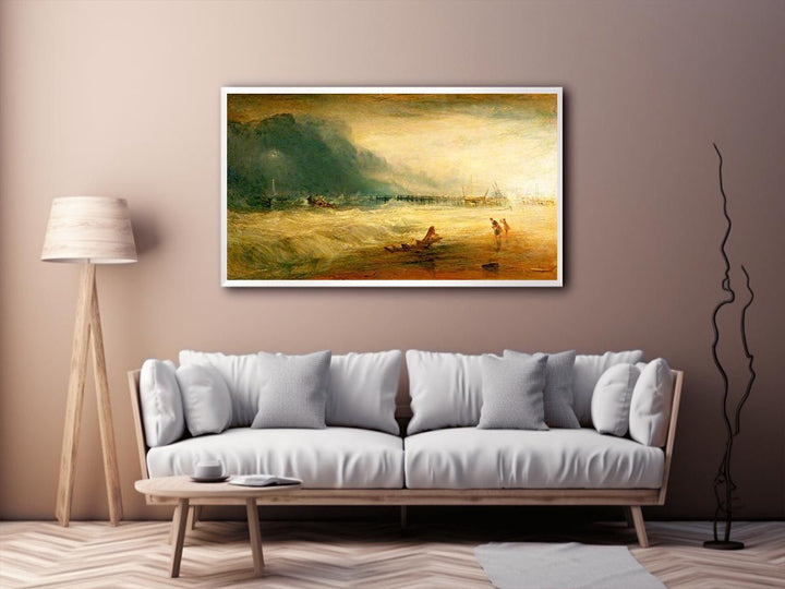 Lifeboat and Manby Apparatus going off to a stranded vessel making signal blue lights of distress , c.1831  Painting