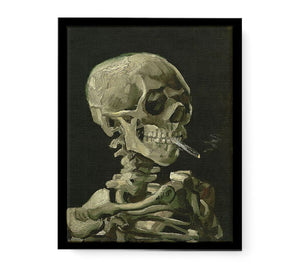Head of a skeleton with a burning cigarette,  canvas Print