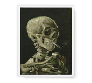 Head of a skeleton with a burning cigarette,  Painting
