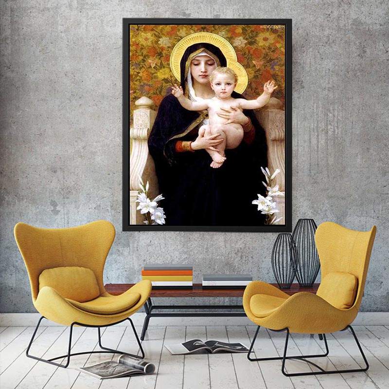 La Vierge au Lys (The Virgin of the Lilies) by William-Adolphe Bouguereau Painting 