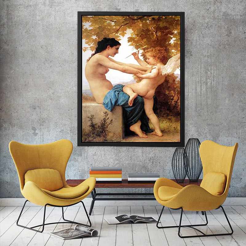 Young Girl Defending Herself against Eros 1880 by William-Adolphe Bouguereau Painting 