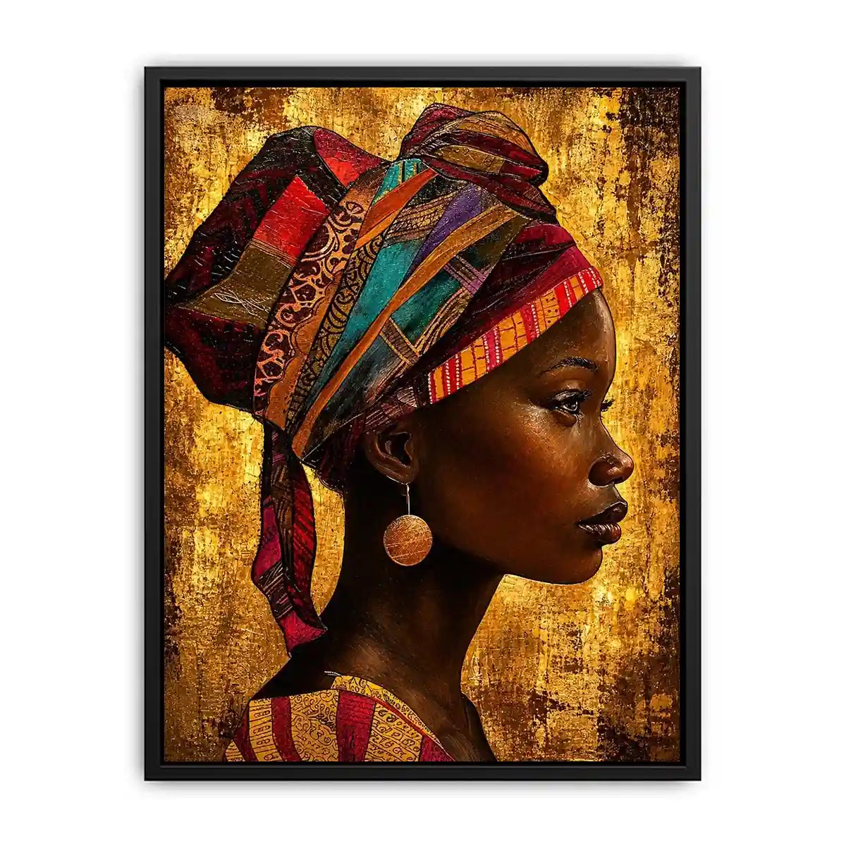 Elegant profile in vibrant headwrap