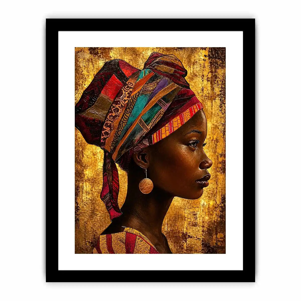 Elegant profile in vibrant headwrap