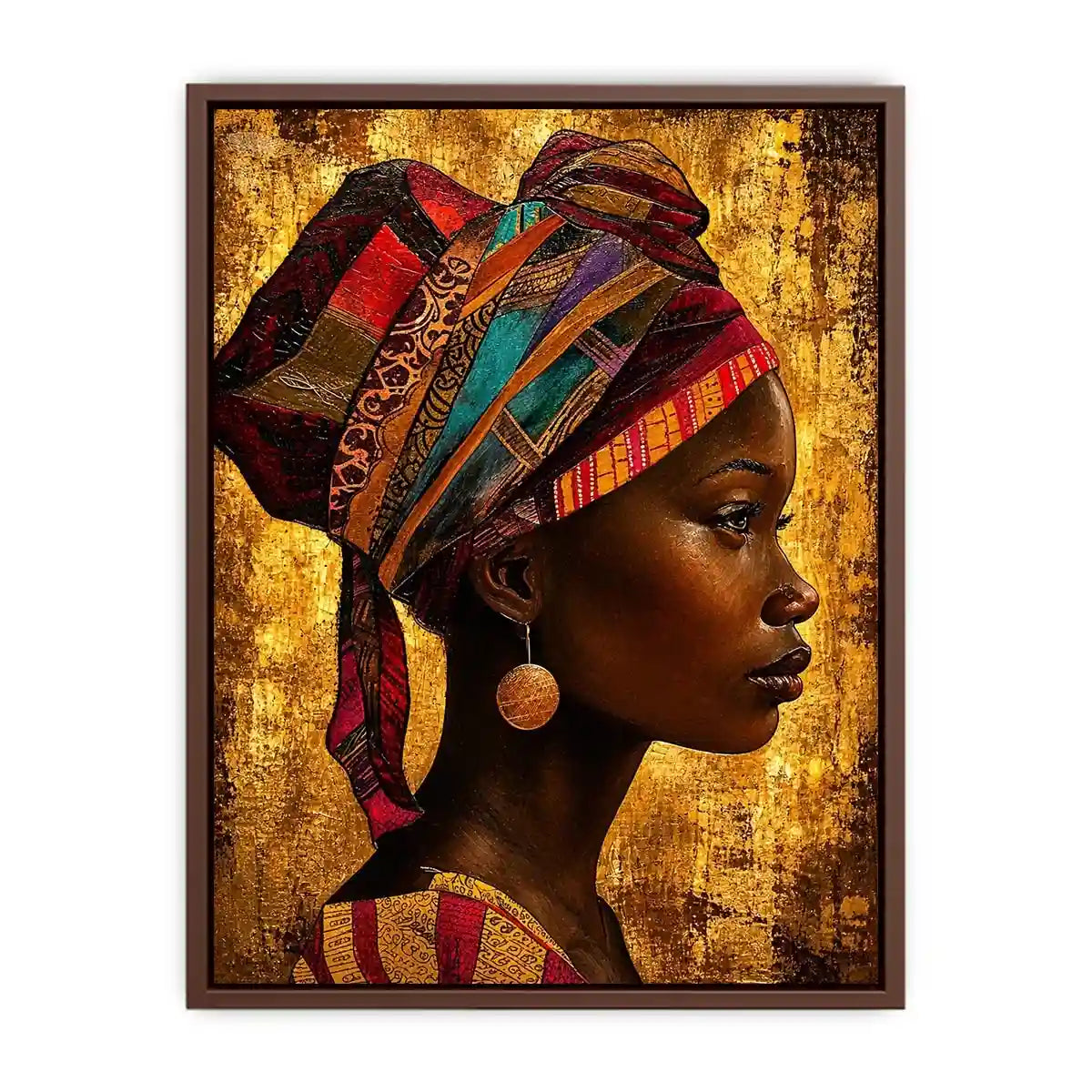 Elegant profile in vibrant headwrap