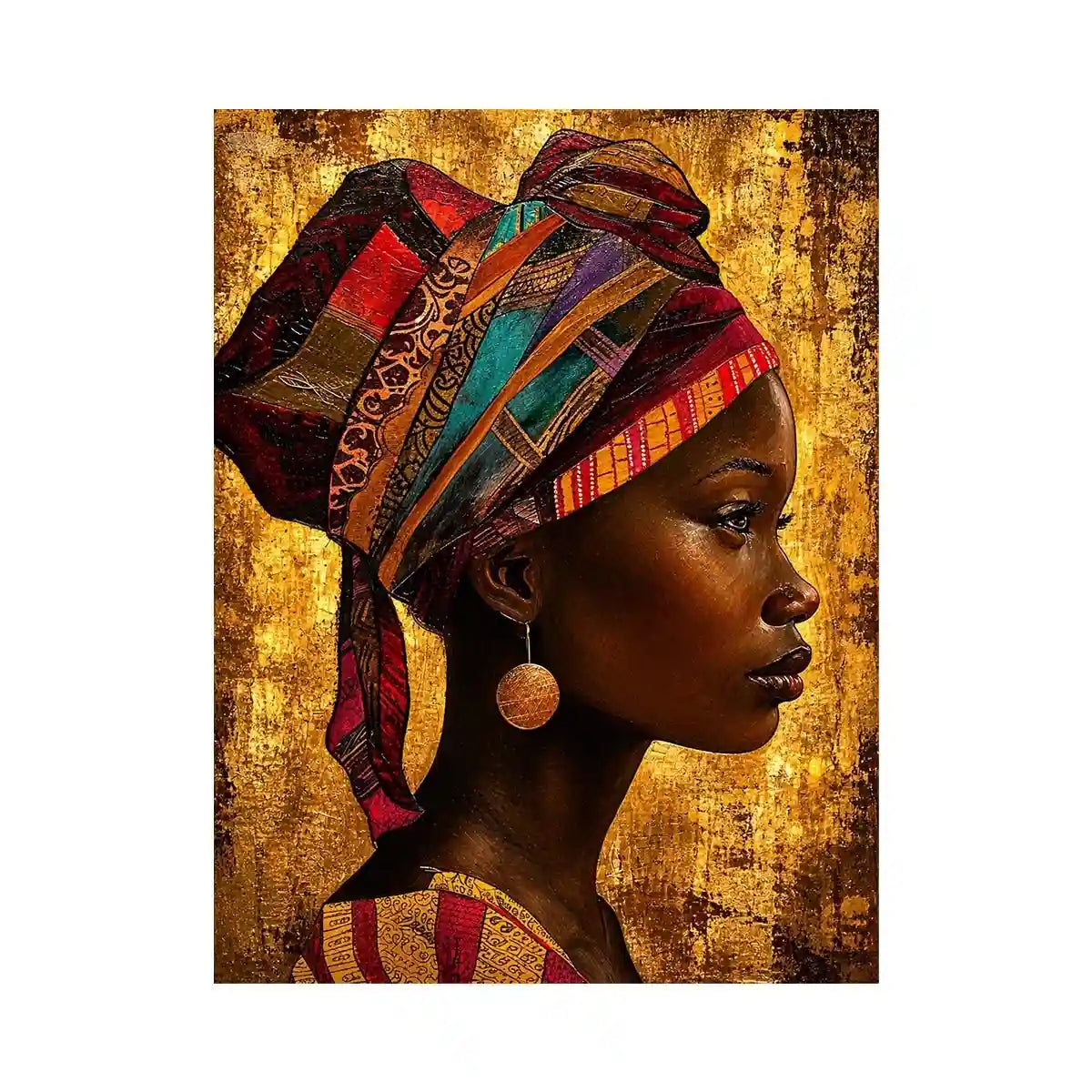 Elegant profile in vibrant headwrap