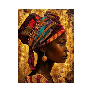Elegant profile in vibrant headwrap