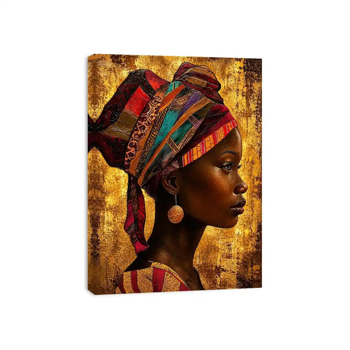 Elegant profile in vibrant headwrap