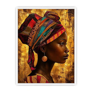 Elegant profile in vibrant headwrap