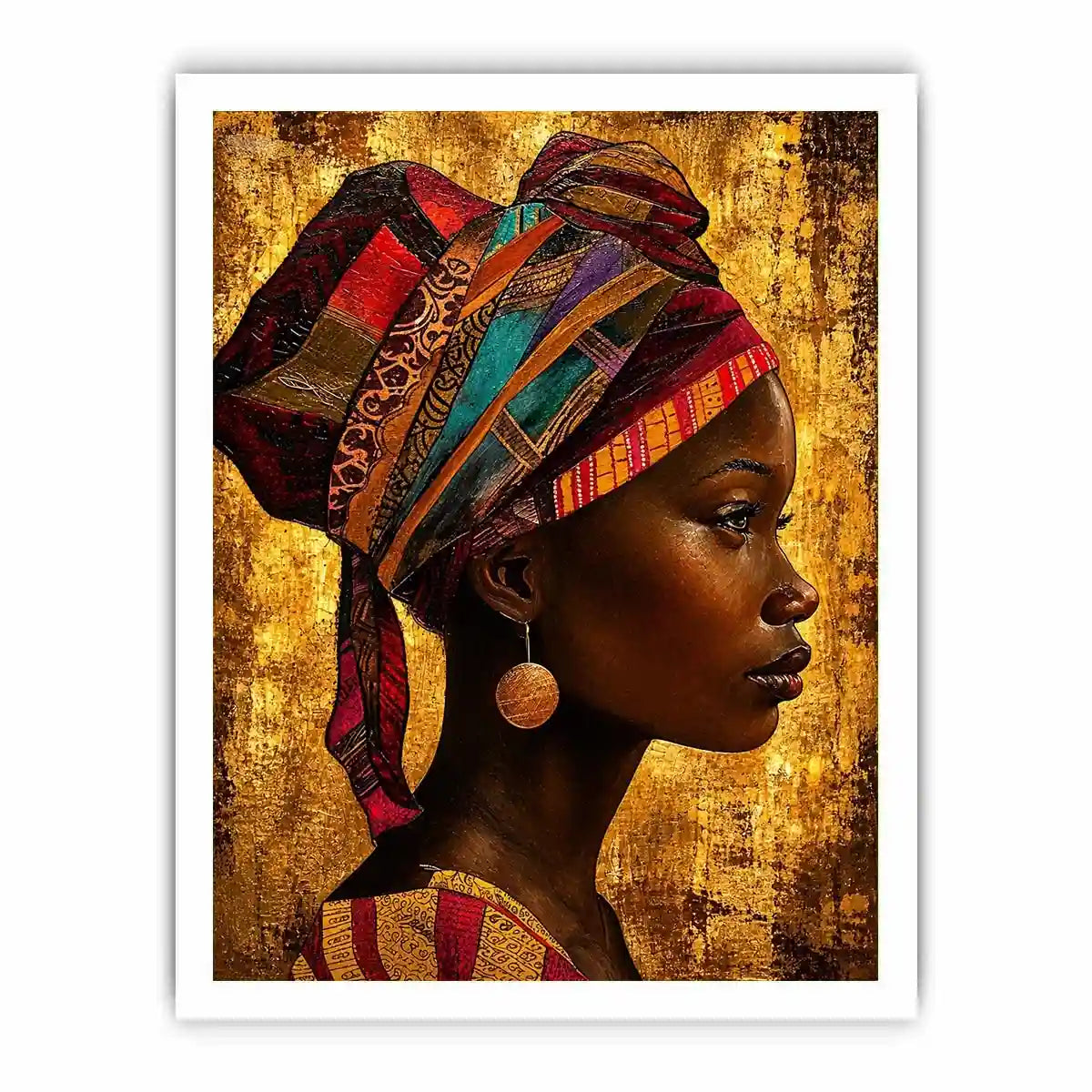 Elegant profile in vibrant headwrap