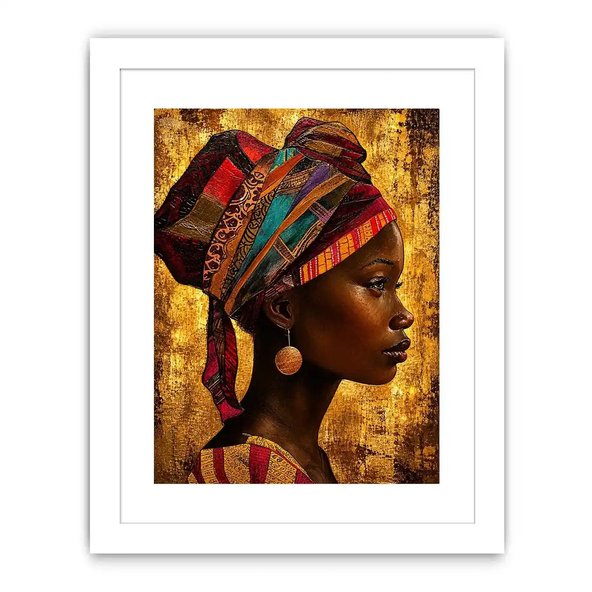 Elegant profile in vibrant headwrap