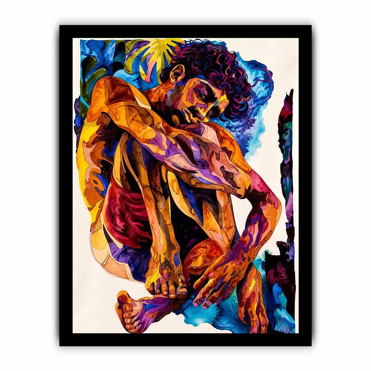 Contemplative figure in vibrant watercolor