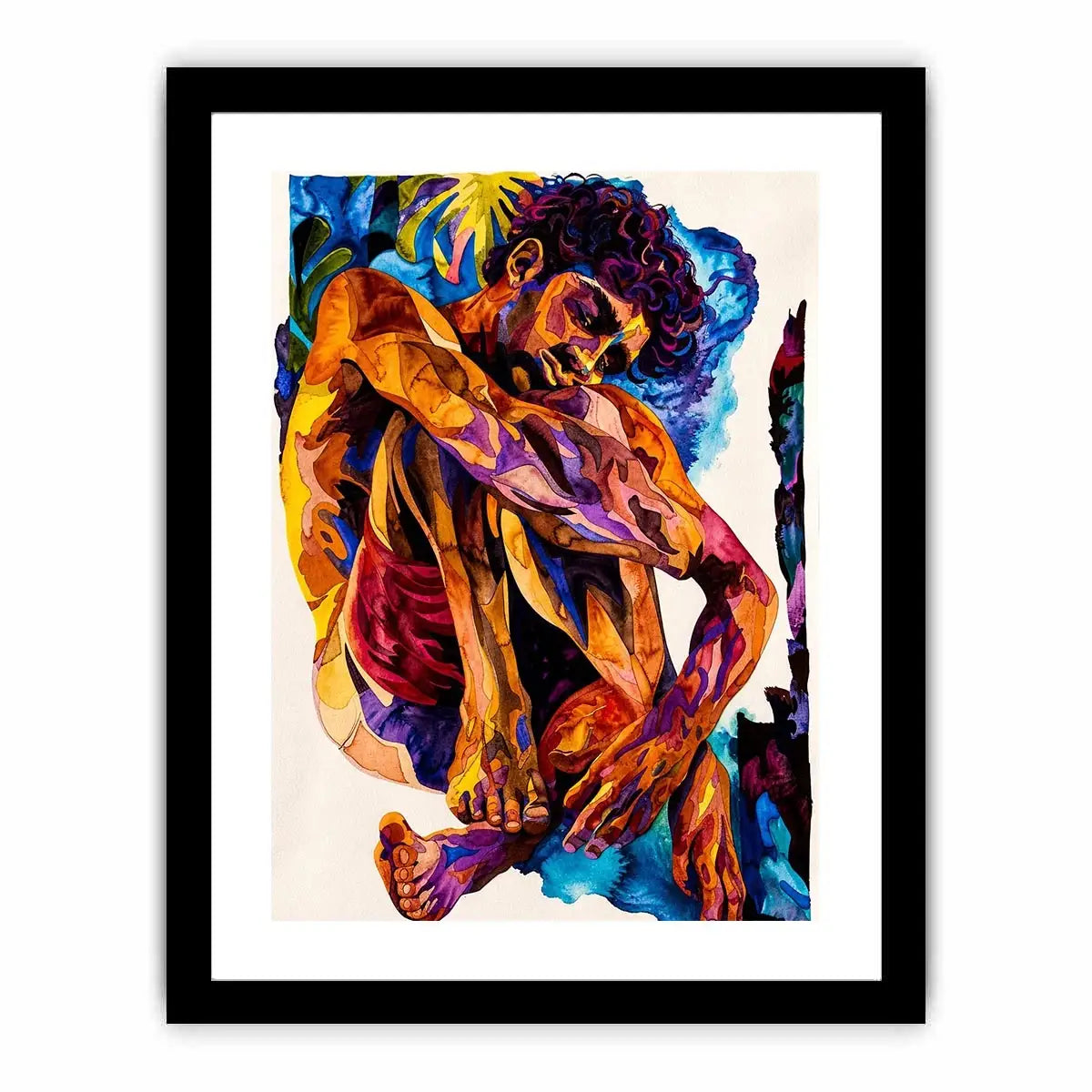 Contemplative figure in vibrant watercolor