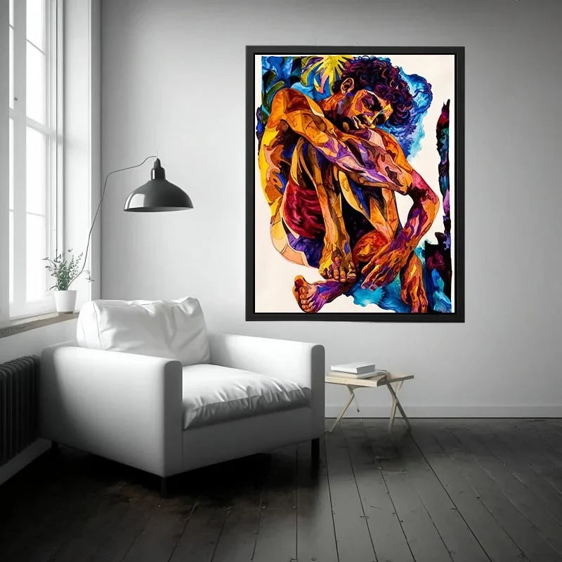 Contemplative figure in vibrant watercolor