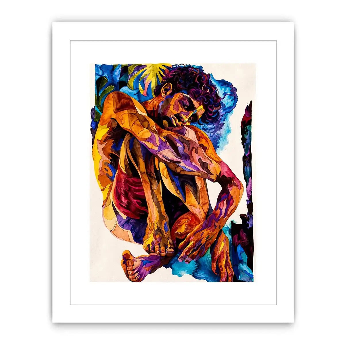Contemplative figure in vibrant watercolor