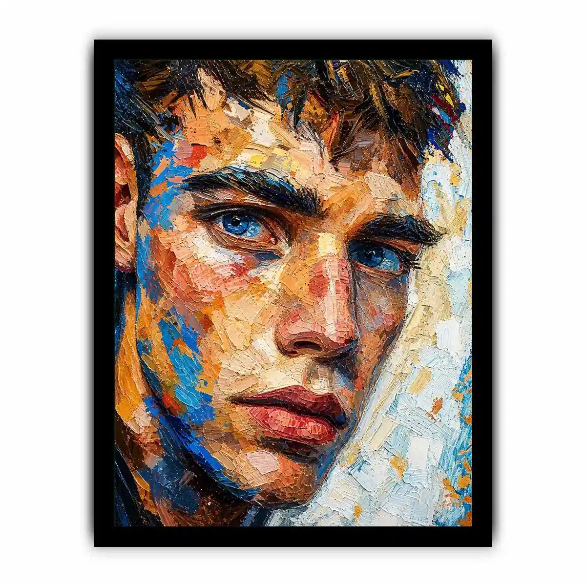 Intense gaze in vibrant impasto portrait