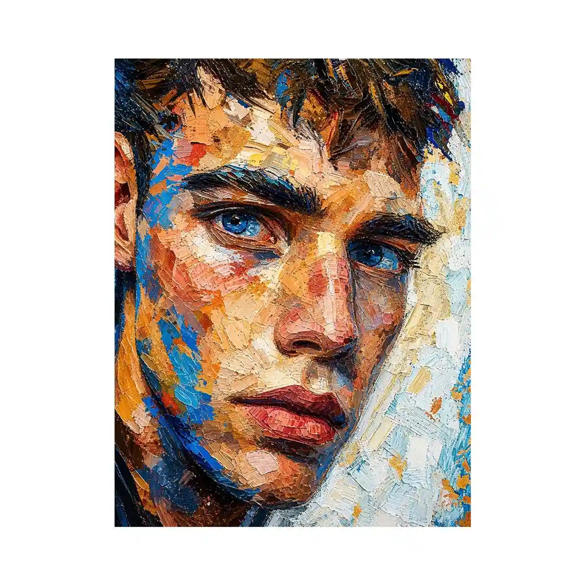 Intense gaze in vibrant impasto portrait