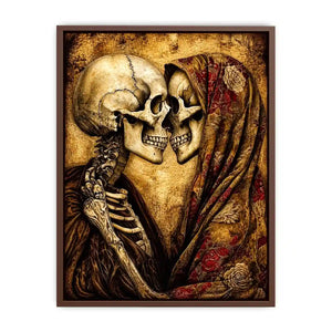 Intimate embrace of skeletons in sepia