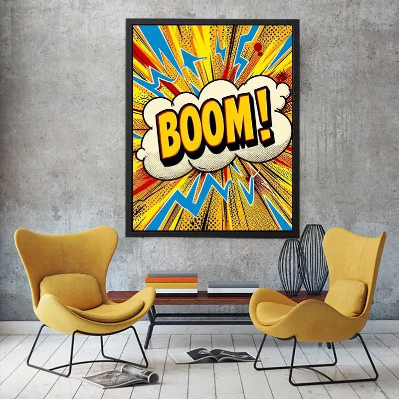 Comic explosion with bold BOOM!