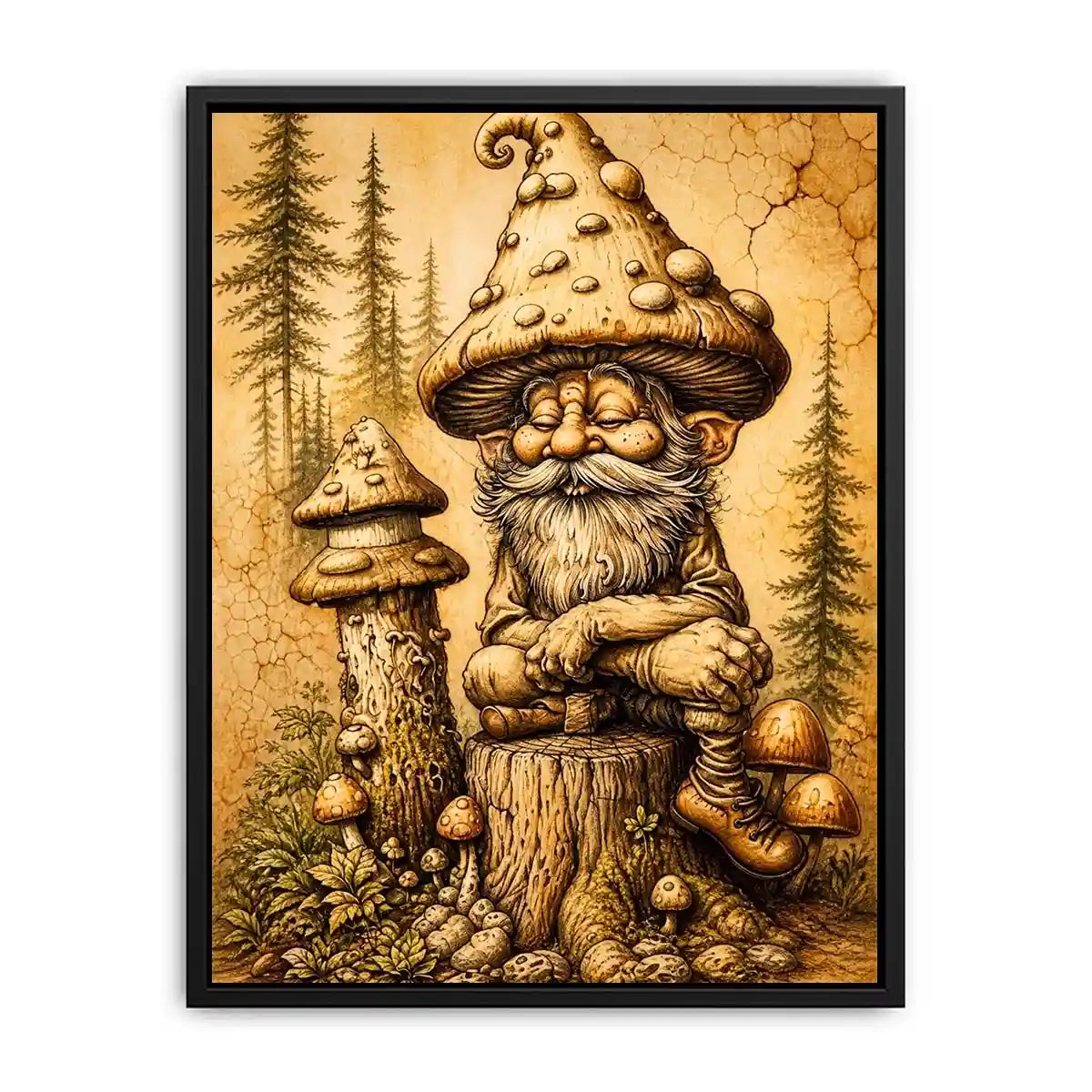 Cozy gnome in a magical woodland