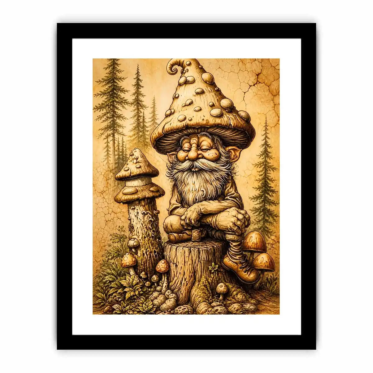 Cozy gnome in a magical woodland