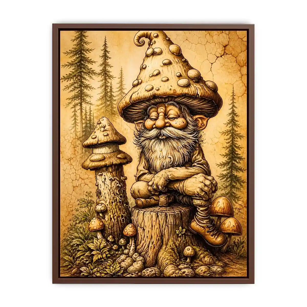 Cozy gnome in a magical woodland