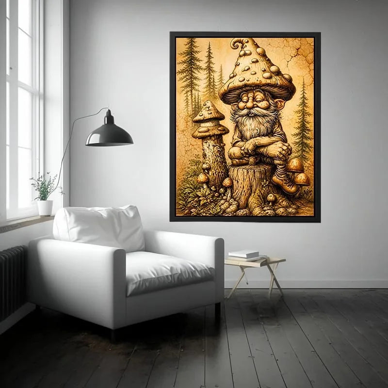 Cozy gnome in a magical woodland