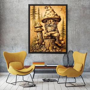 Cozy gnome in a magical woodland