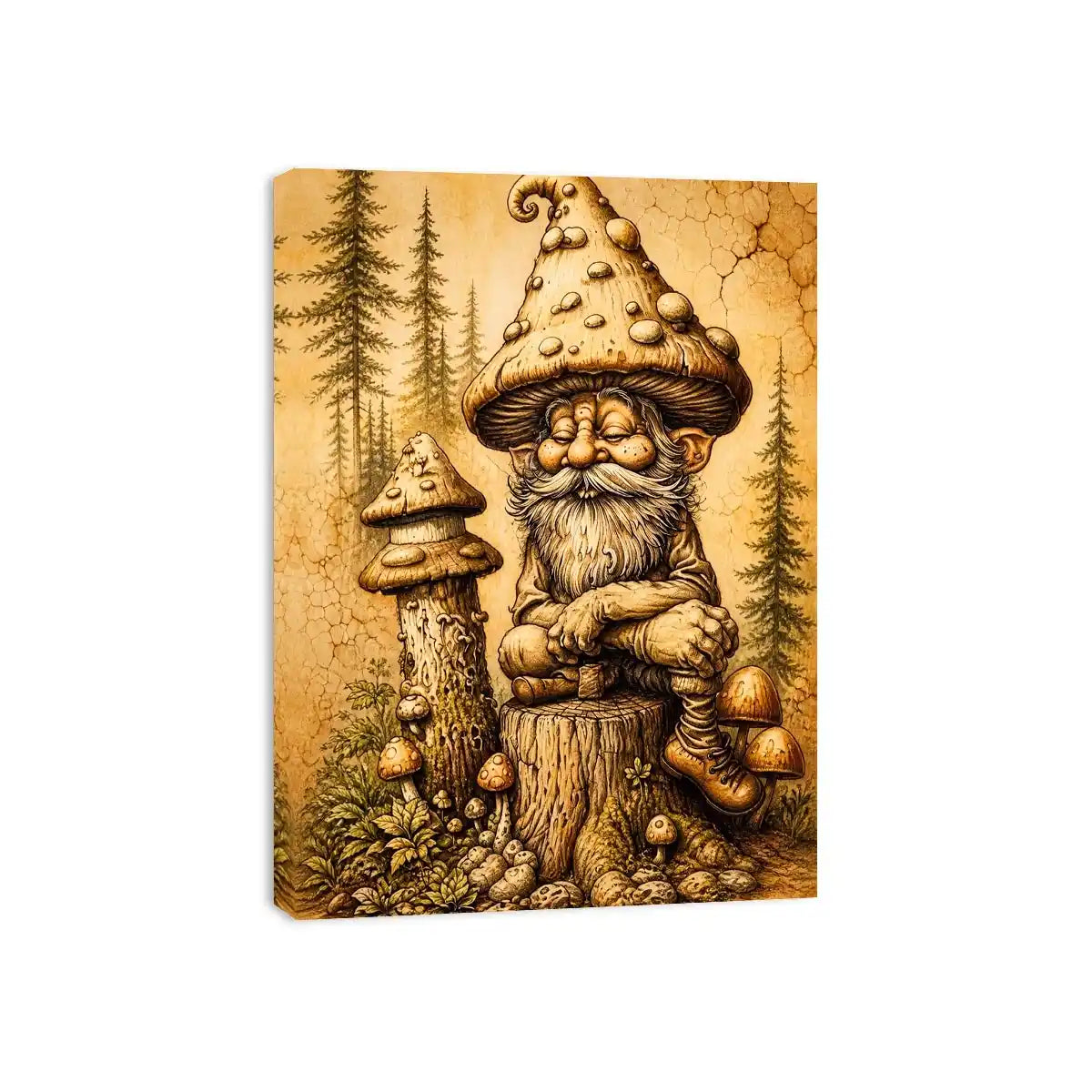 Cozy gnome in a magical woodland