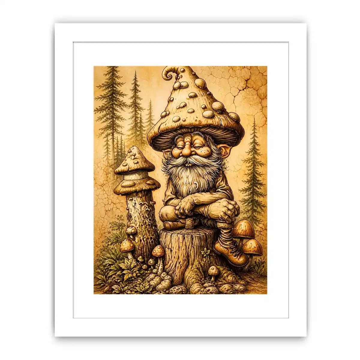 Cozy gnome in a magical woodland