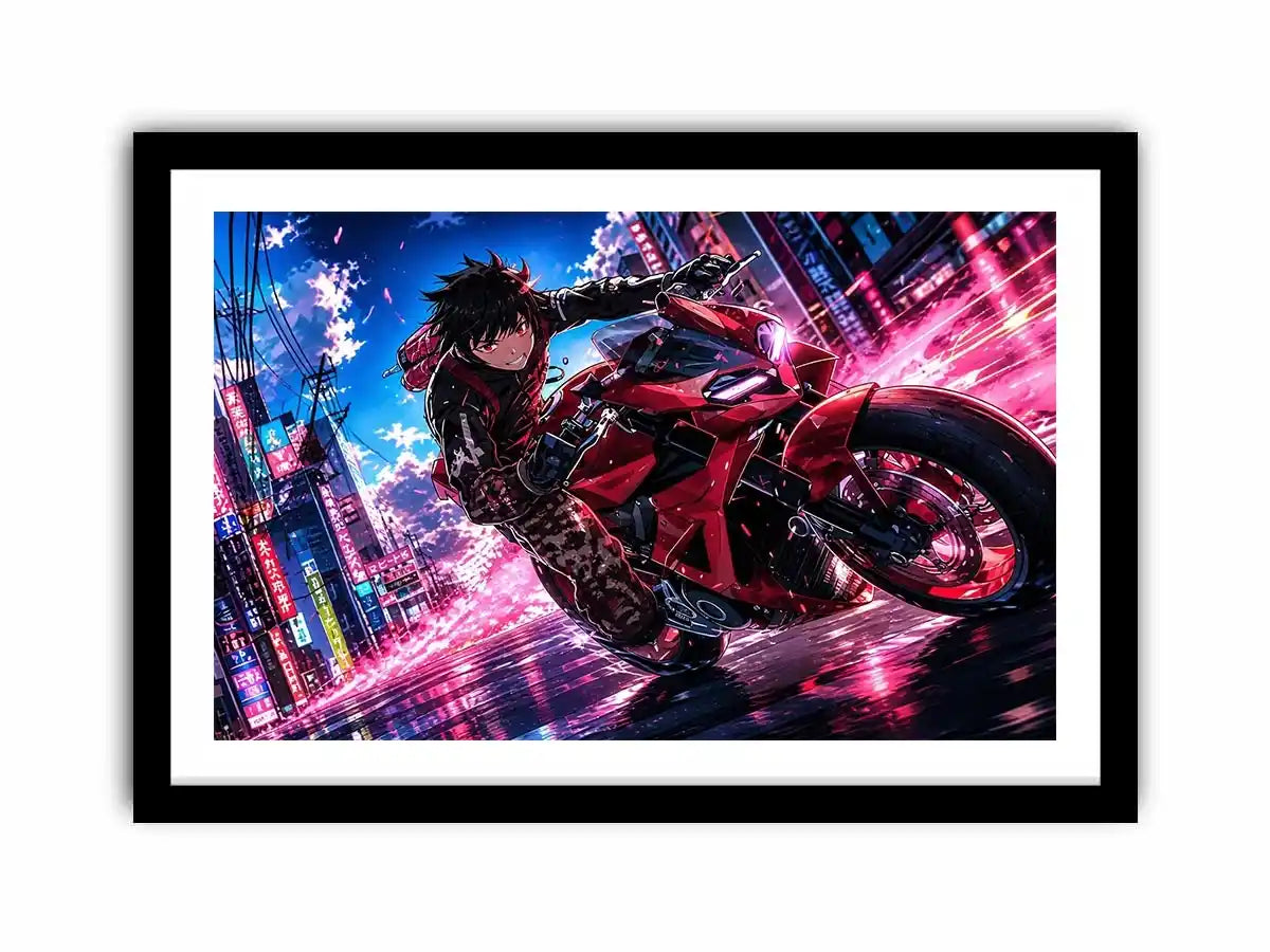 Rider in the neon rush