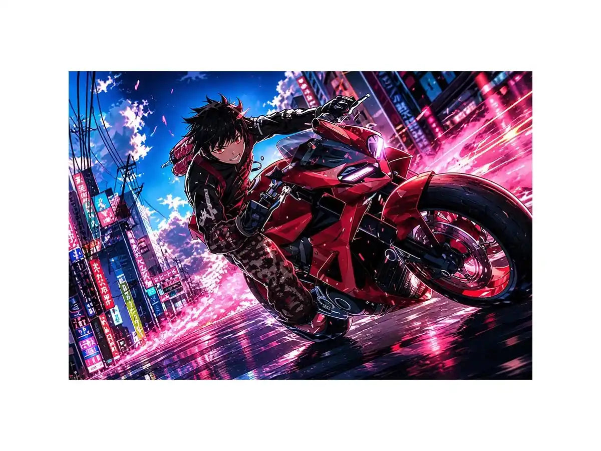 Rider in the neon rush