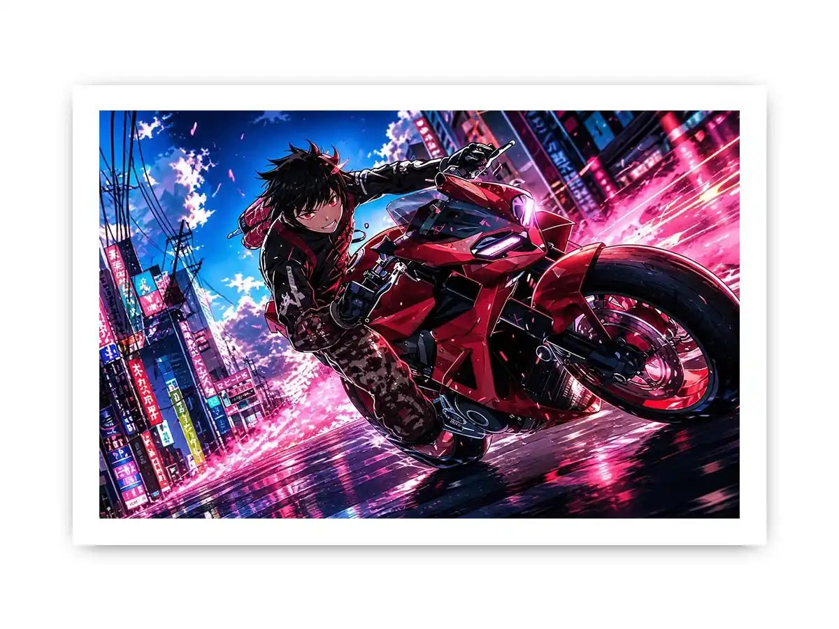 Rider in the neon rush