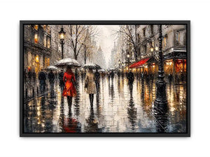 A rainy boulevard with warm lights