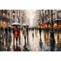 A rainy boulevard with warm lights