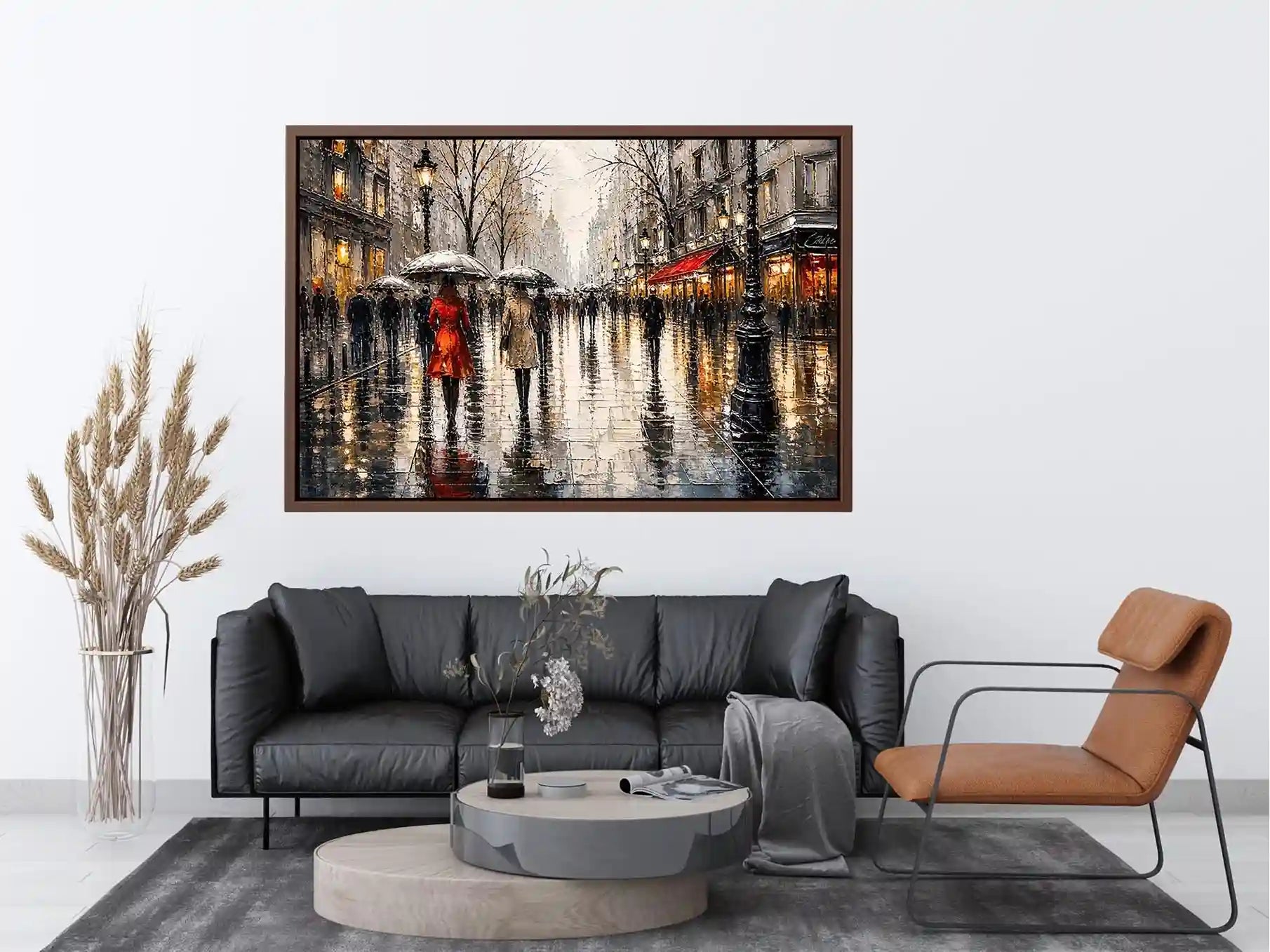 A rainy boulevard with warm lights