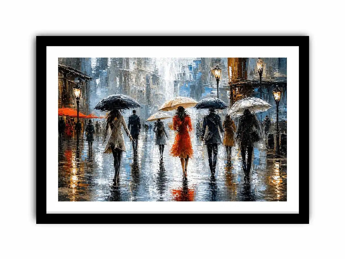 Rainy city stroll at dusk