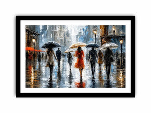 Rainy city stroll at dusk