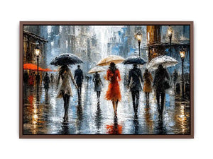 Rainy city stroll at dusk