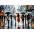 Rainy city stroll at dusk