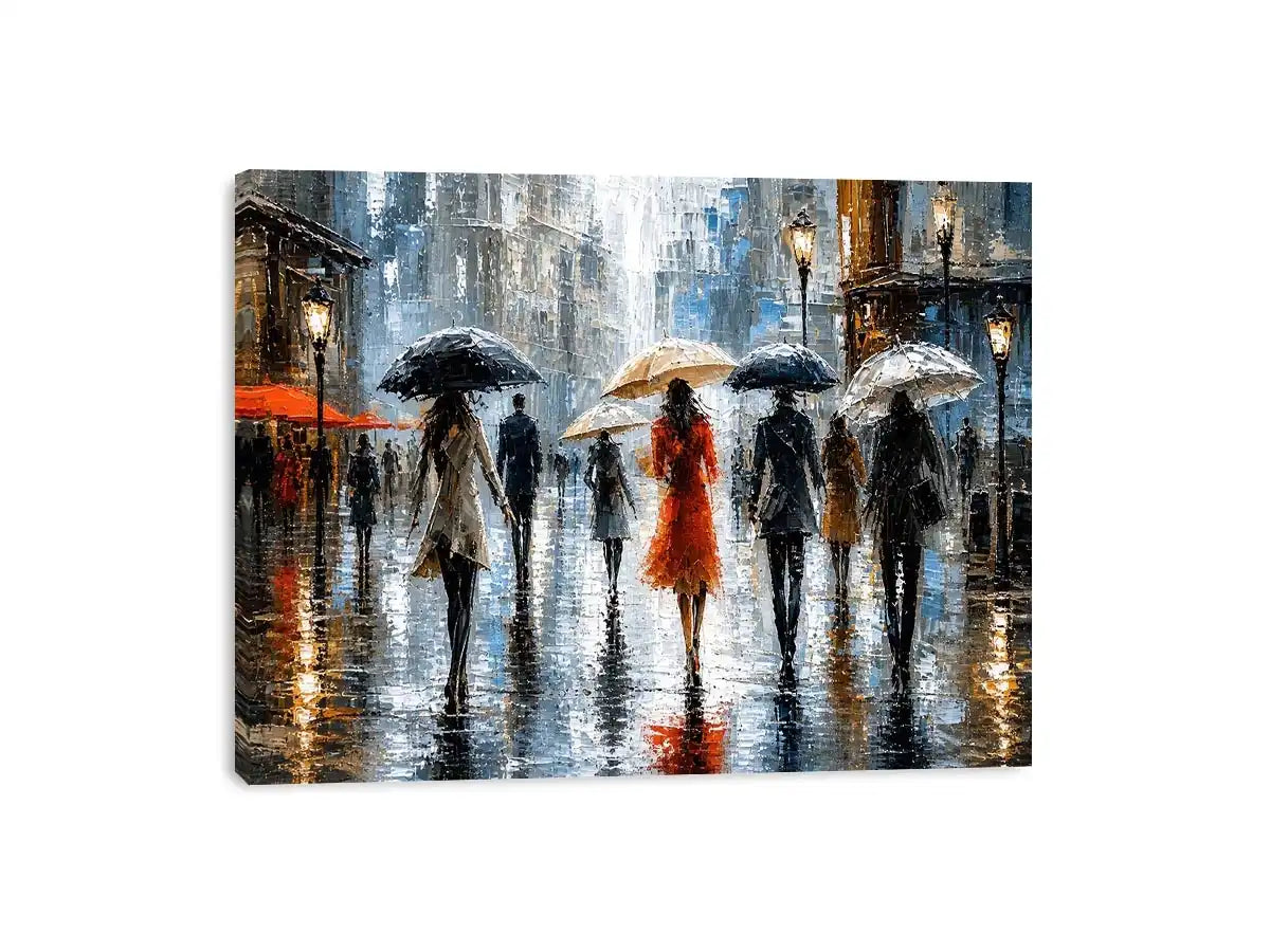 Rainy city stroll at dusk