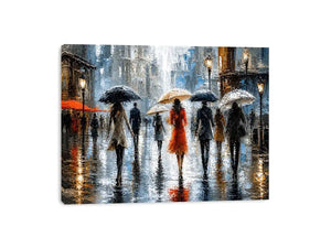 Rainy city stroll at dusk