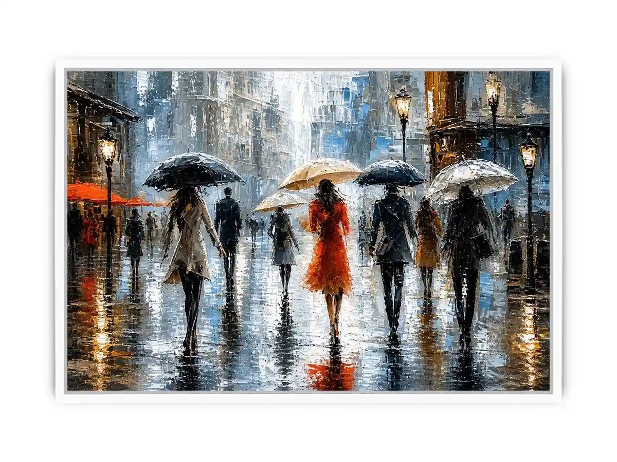 Rainy city stroll at dusk