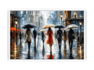Rainy city stroll at dusk