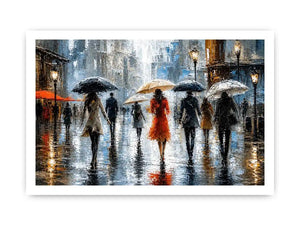 Rainy city stroll at dusk
